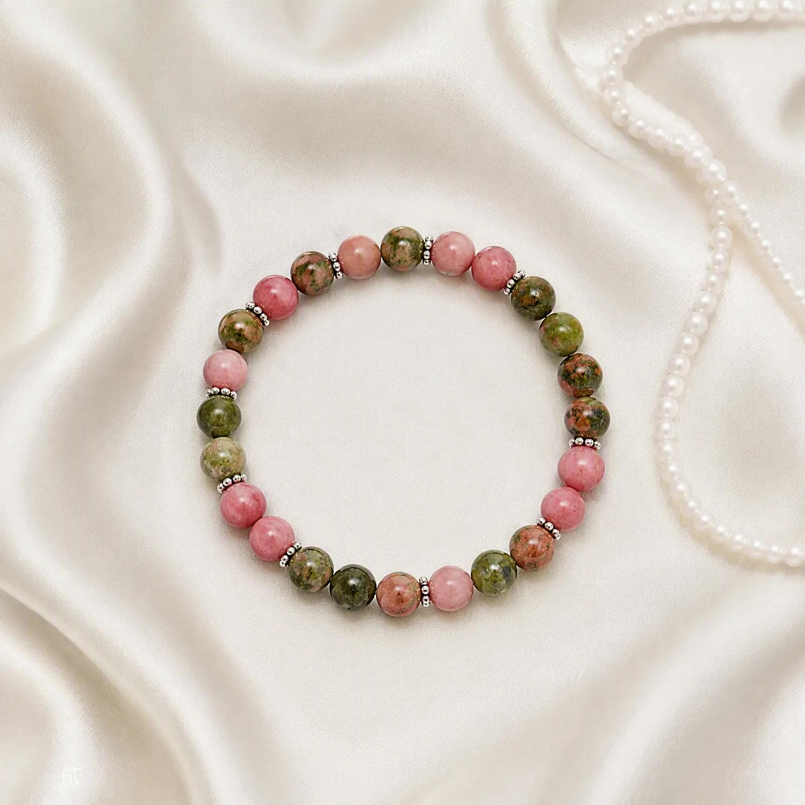 Ruby Zoisite & Red Wood Grain Stone Beaded Bracelet — Boho view 3