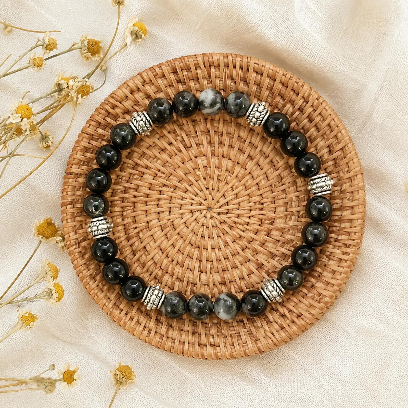 Obsidian & Snowflake Obsidian & Hematite Beaded Bracelet view 4