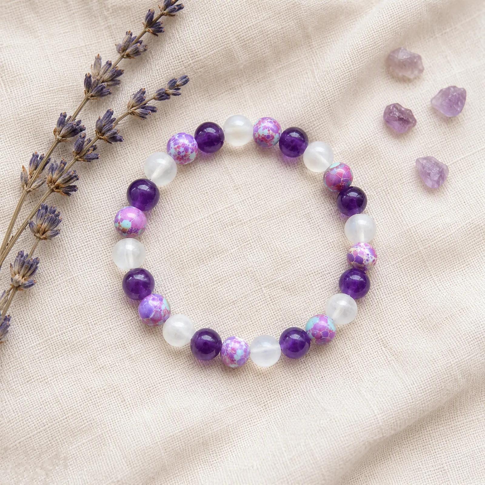 Natural Stone Beaded Bracelet — Stretch view 3