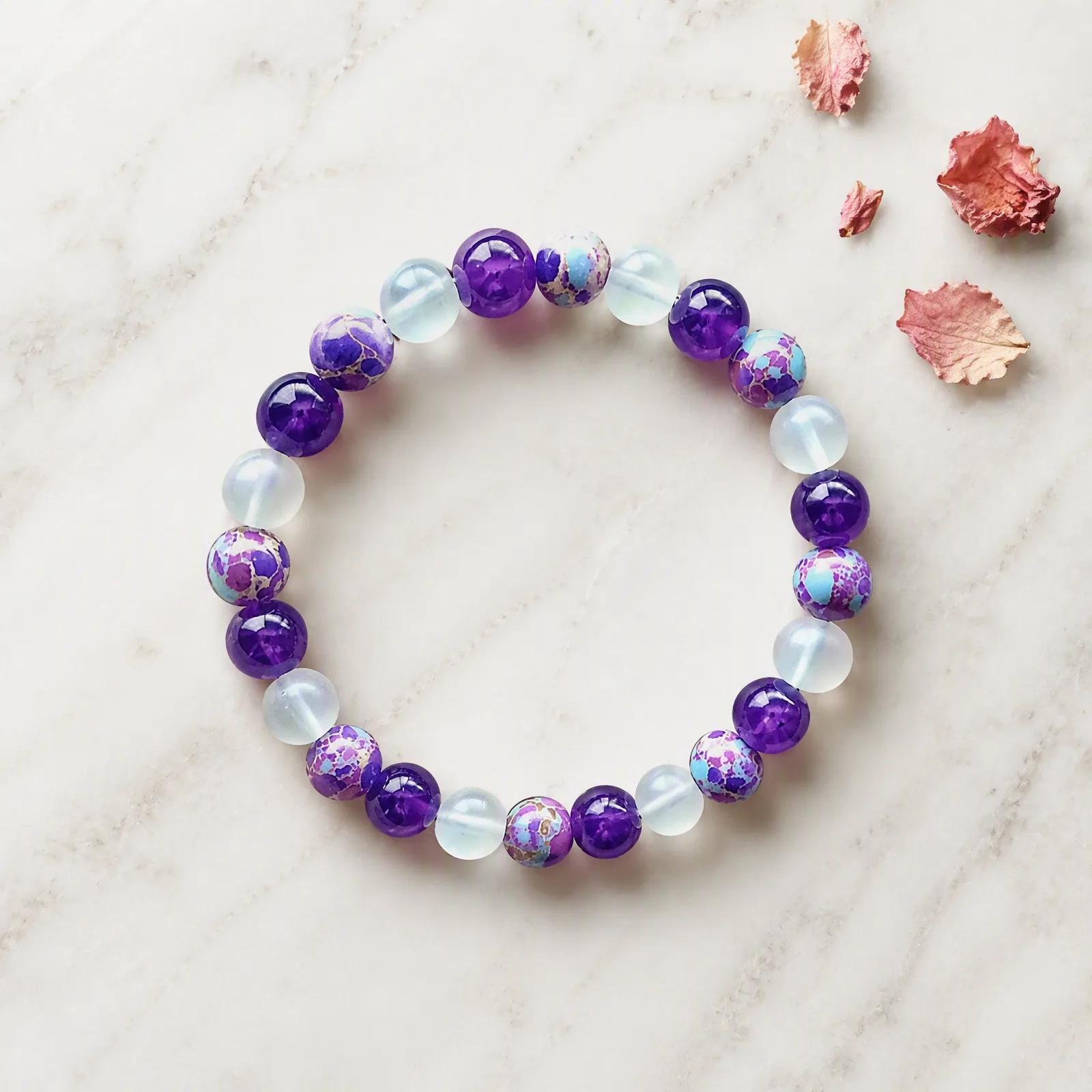 Natural Stone Beaded Bracelet — Stretch view 4