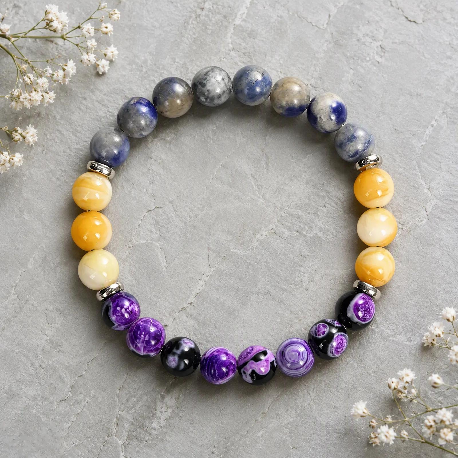 Tiger Eye & Amethyst Beaded Bracelet view 3