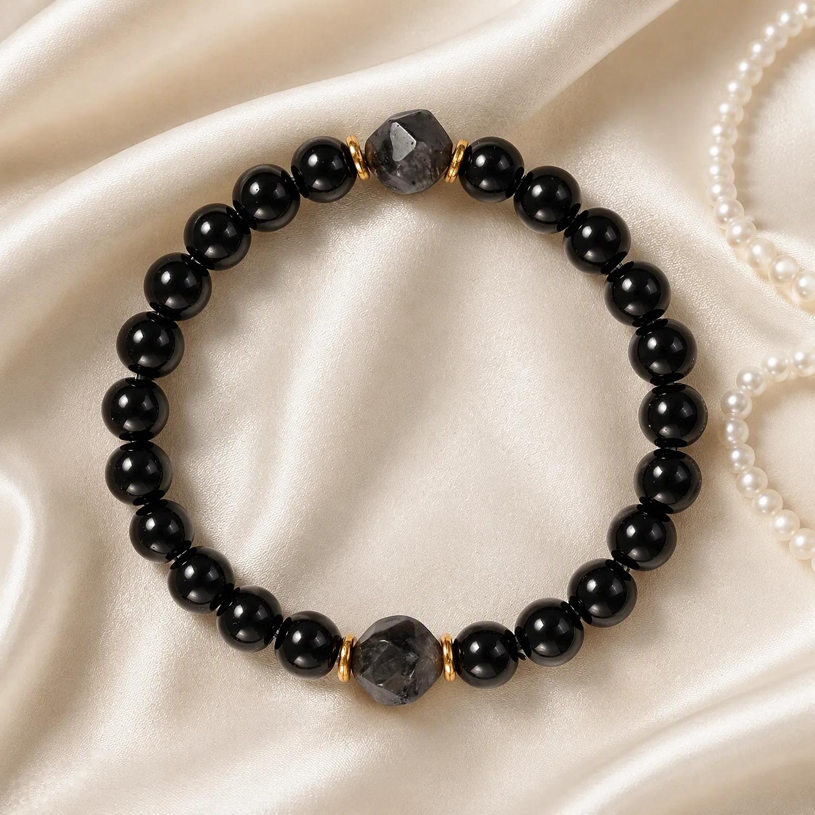Obsidian Beaded Bracelet — Unisex Stretch — genuine Obsidian crystal, Imported origin