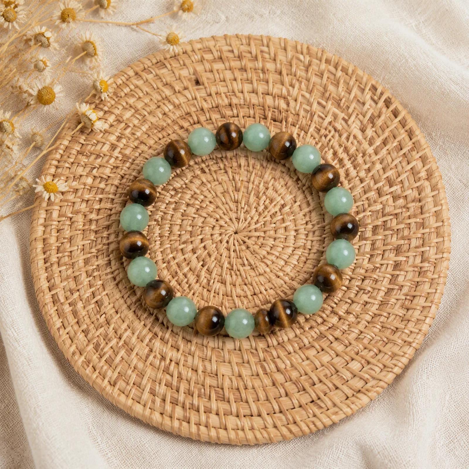 Green Aventurine & Aventurine Beaded Bracelet — Handmade view 2