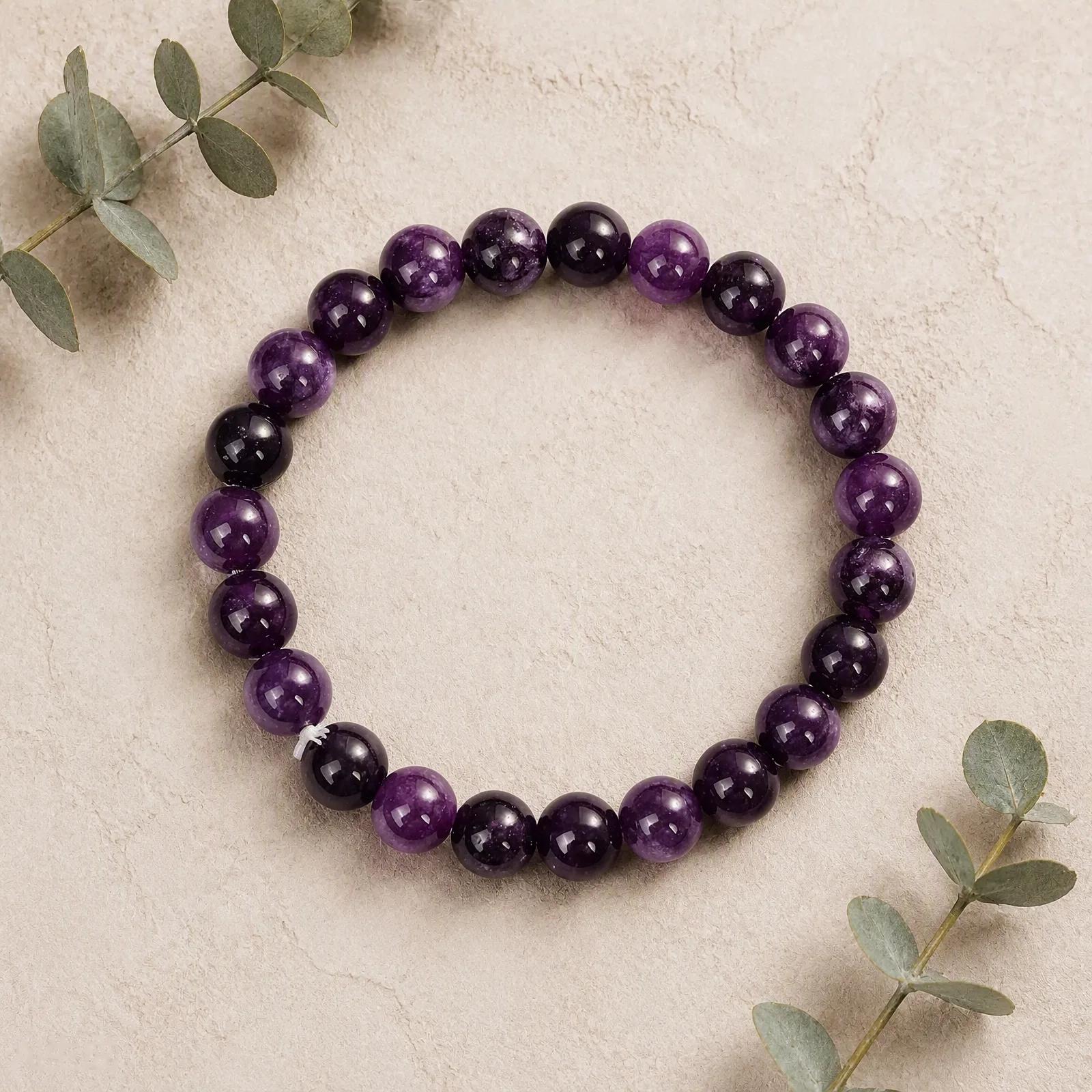 Purple Dragon Stone Beaded Bracelet — Stretch Handmade — genuine Purple Dragon Stone crystal, Imported origin