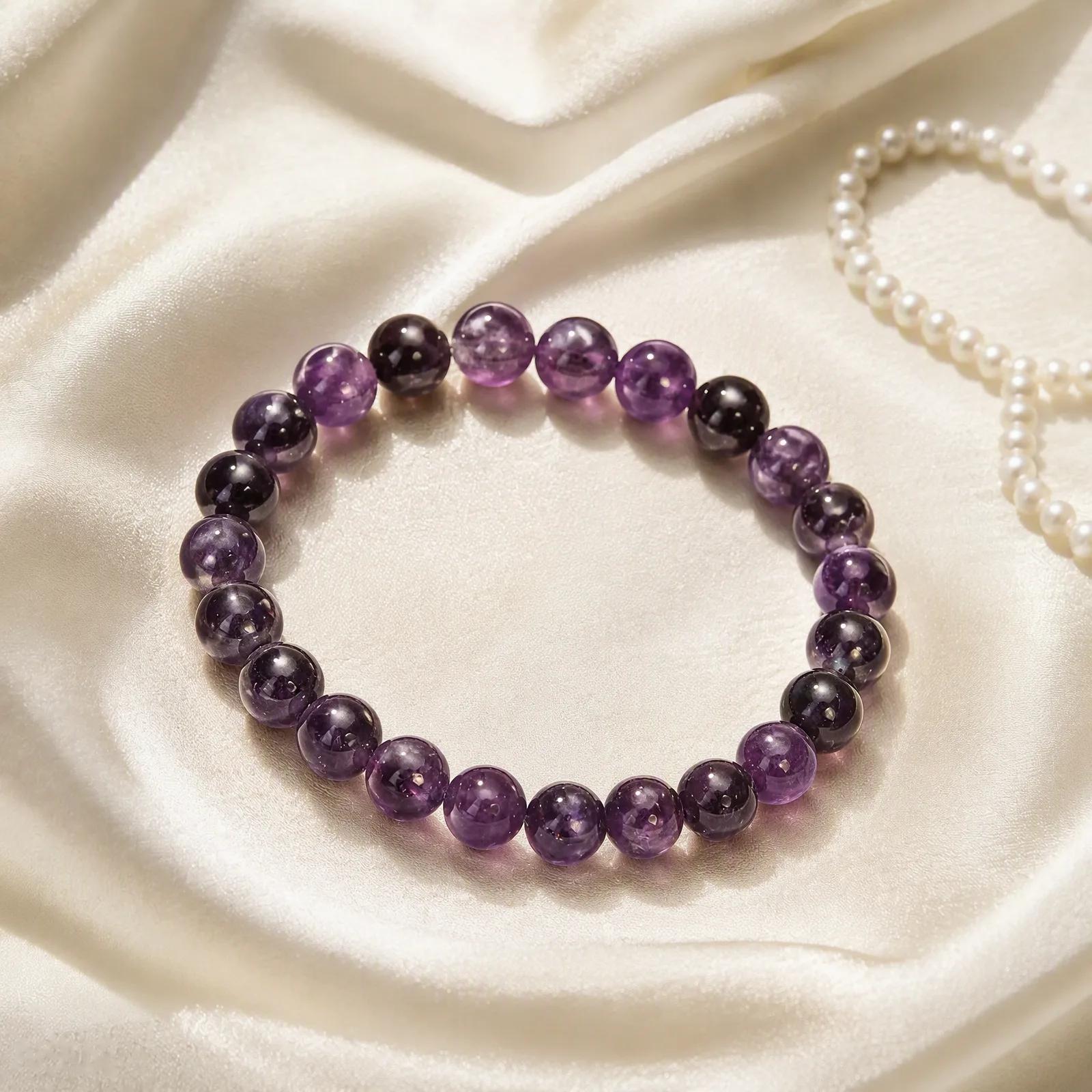 Purple Dragon Stone Beaded Bracelet — Stretch Handmade view 3