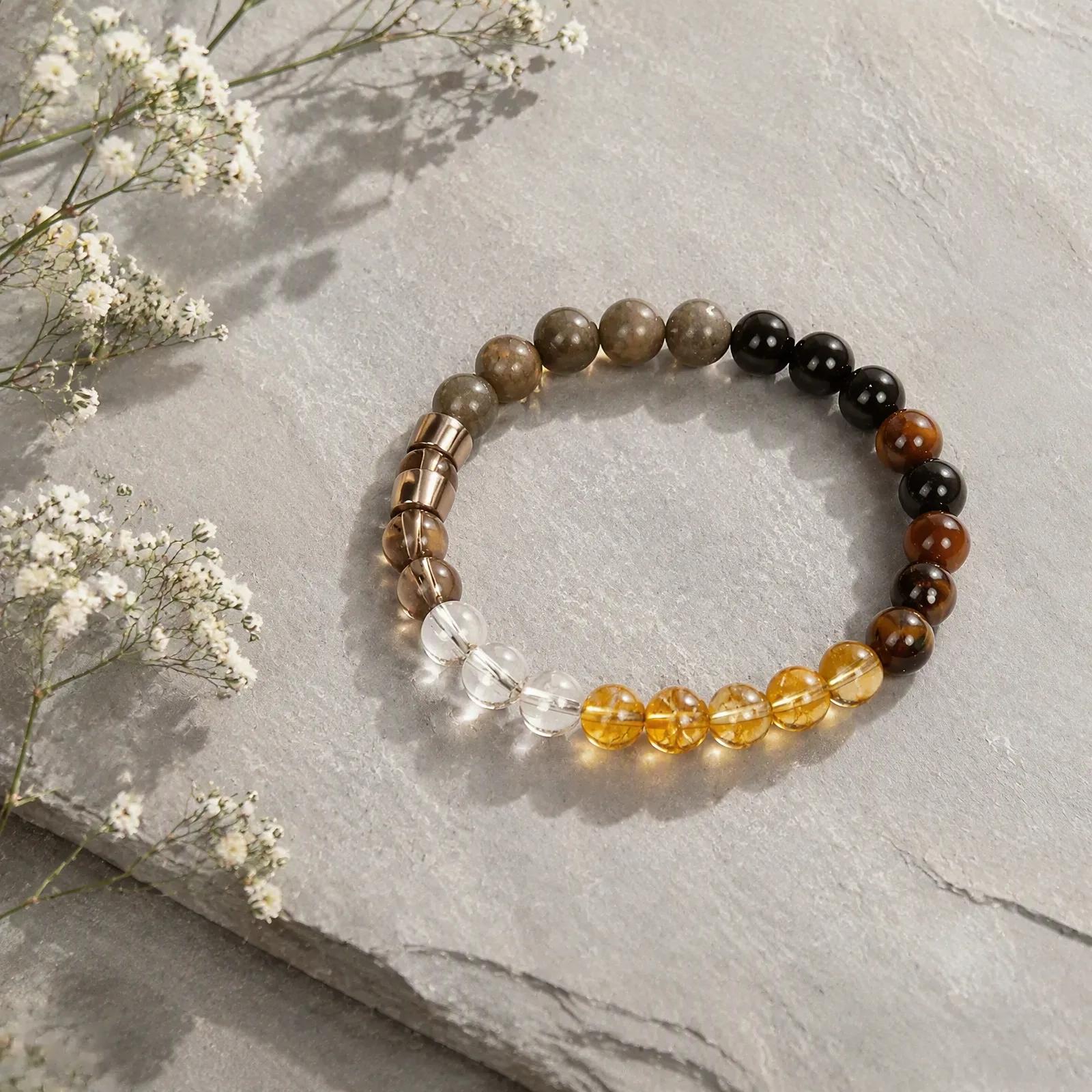 Tiger Eye & Obsidian & Citrine Beaded Bracelet view 2