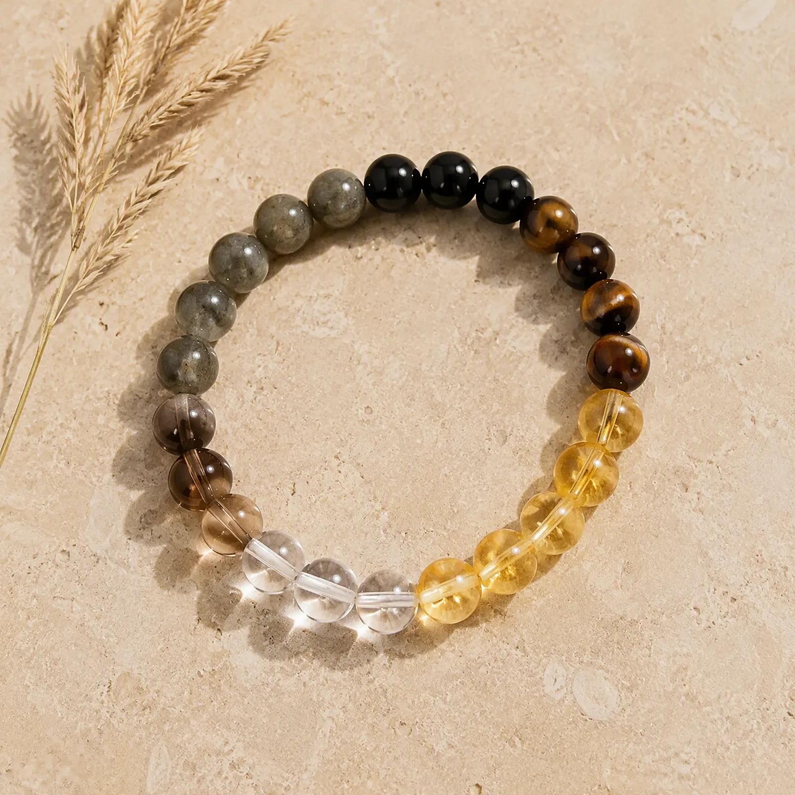 Tiger Eye & Obsidian & Citrine Beaded Bracelet view 3