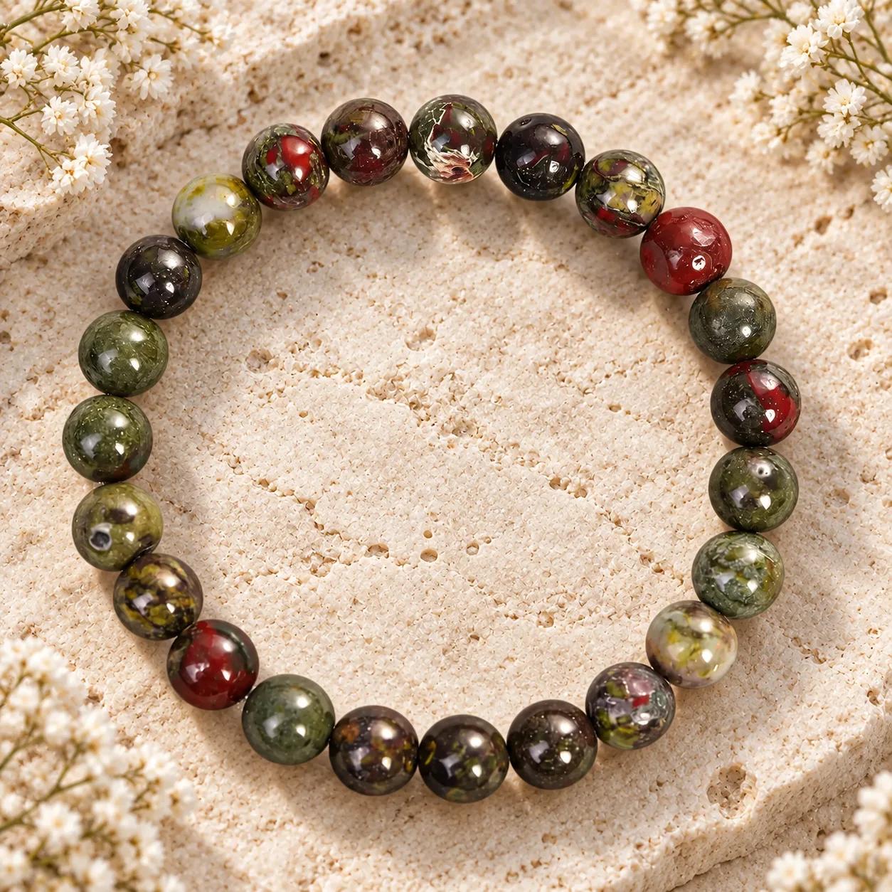 Dragon Blood Stone Beaded Bracelet — Unisex Handmade — genuine Dragon Blood Stone crystal, Imported origin