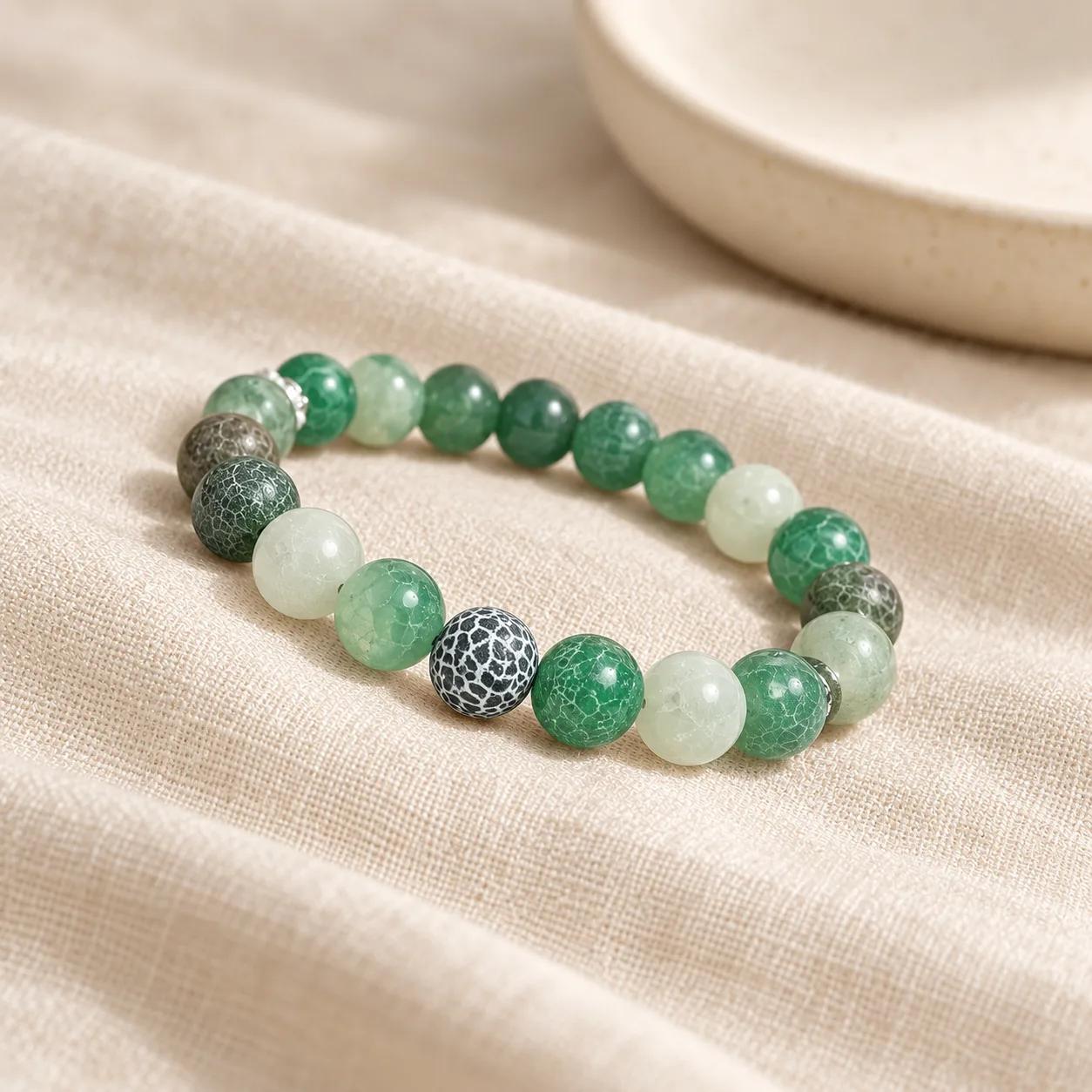 Green Aventurine & Agate Beaded Bracelet view 2