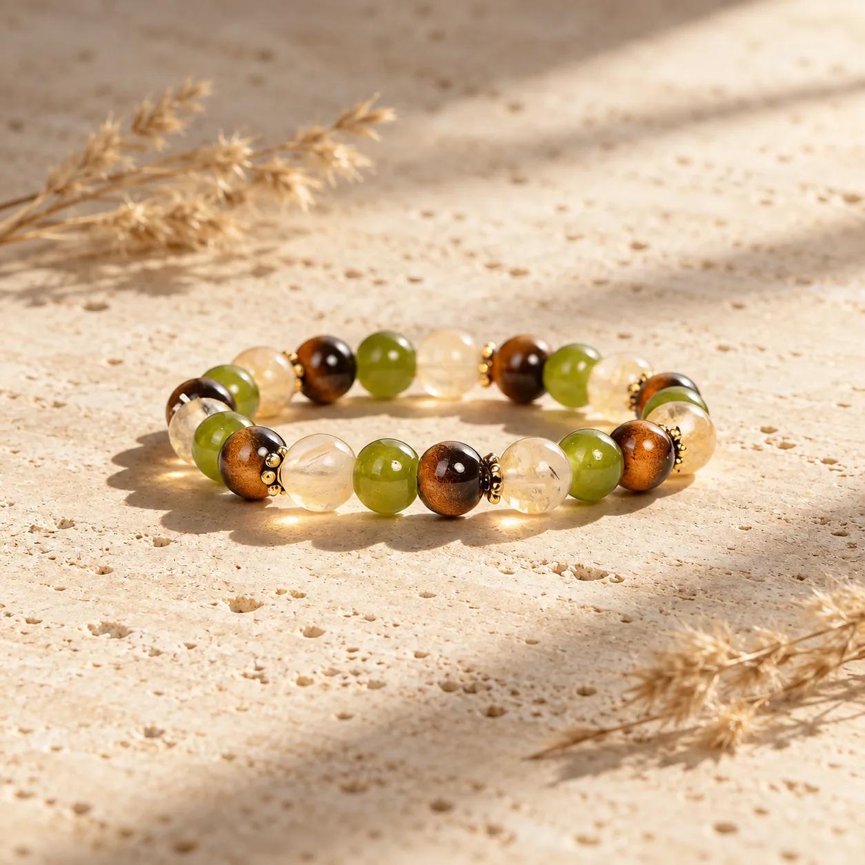 Tiger Eye & Watermelon Quartz Beaded Bracelet view 2