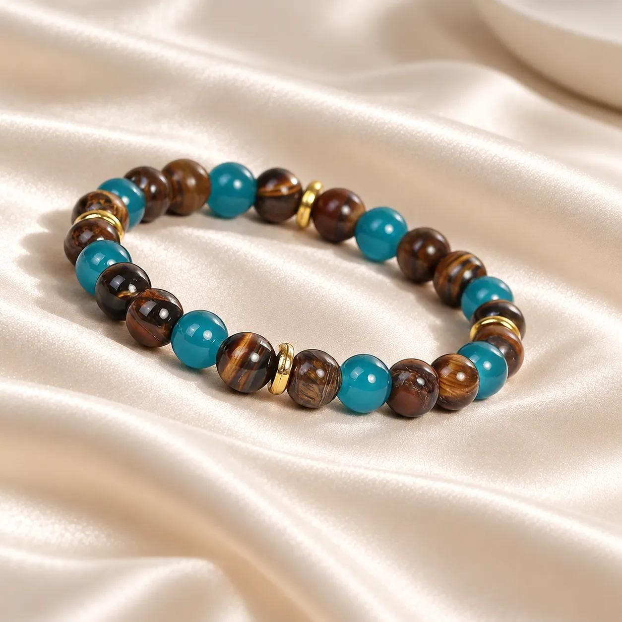Tiger Eye & Blue Dragon Scale Stone Beaded Bracelet — Strength view 2