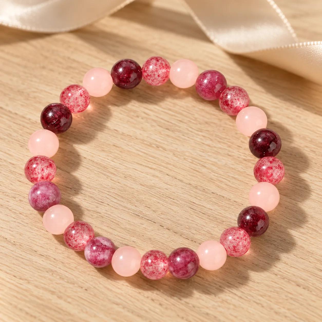 Strawberry Quartz & Garnet & Rose Quartz Beaded Bracelet view 2