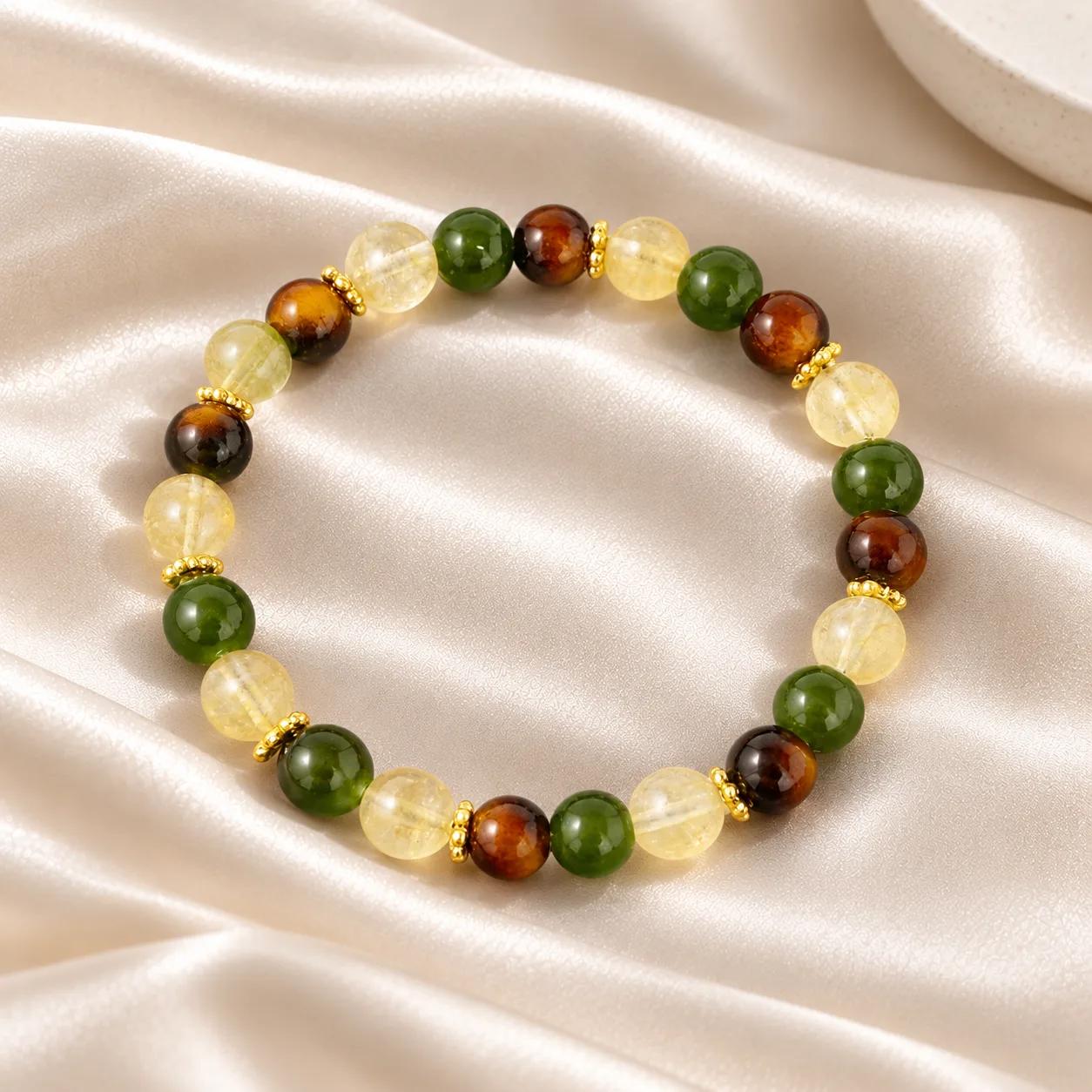 Tiger Eye & Citrine Beaded Bracelet — Handmade view 2