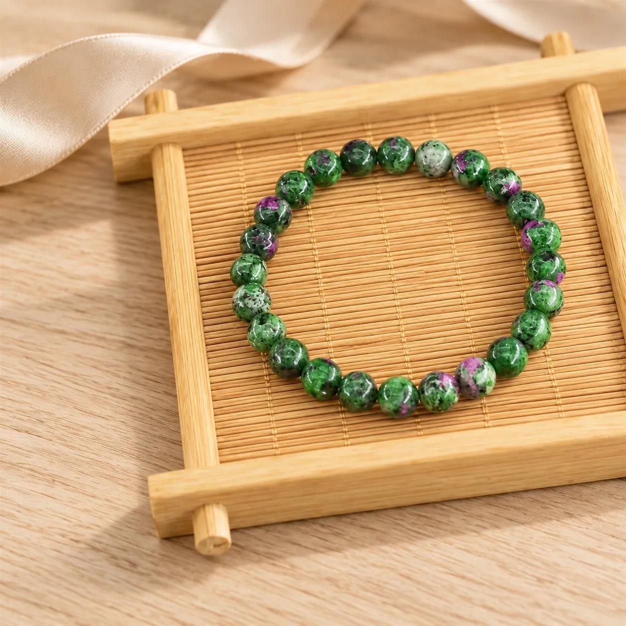 Ruby Zoisite Beaded Bracelet — Unisex view 2