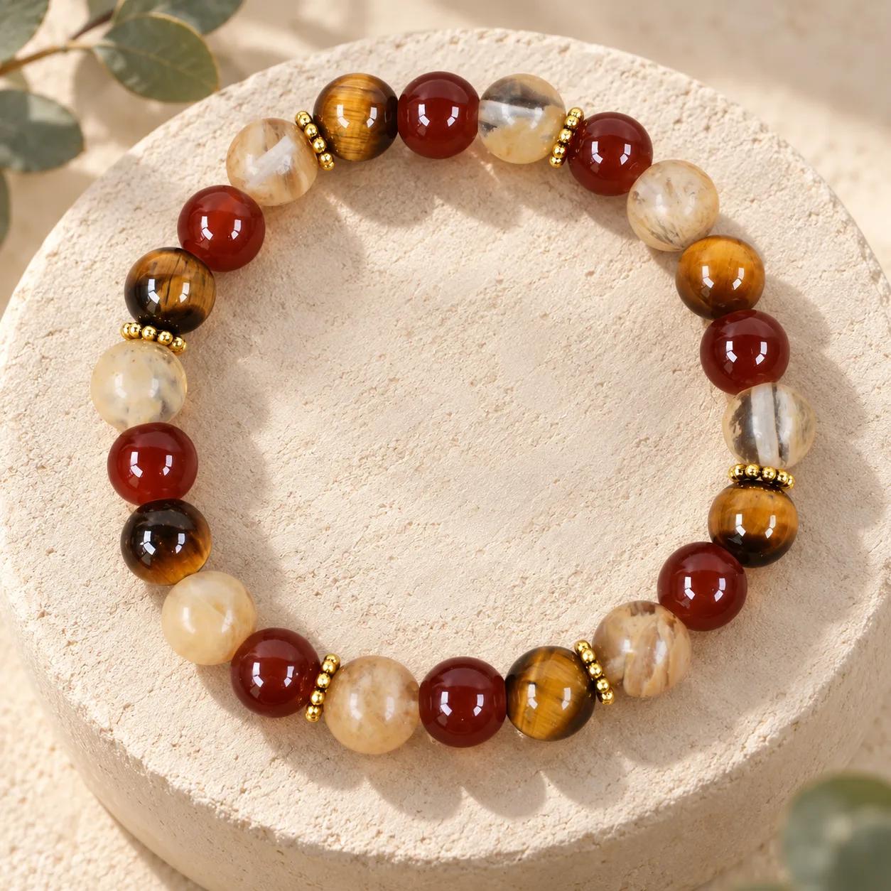 Tiger Eye & Citrine Beaded Bracelet — Maillard Tone view 2