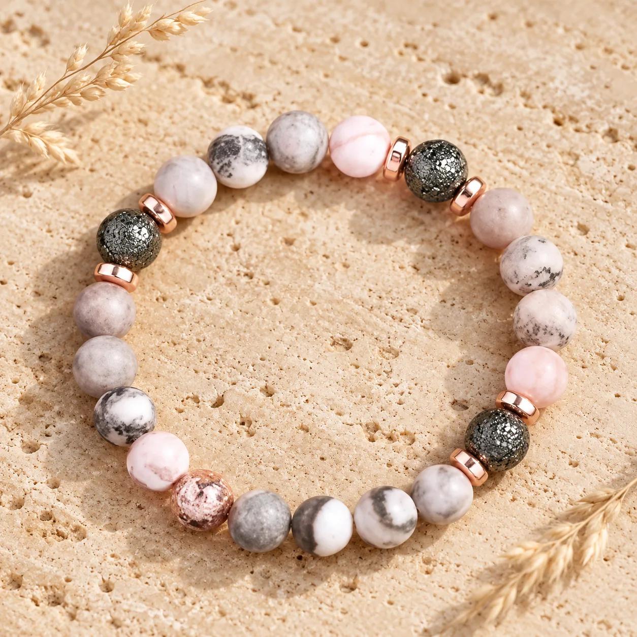Pink Zebra Stone Beaded Bracelet view 2
