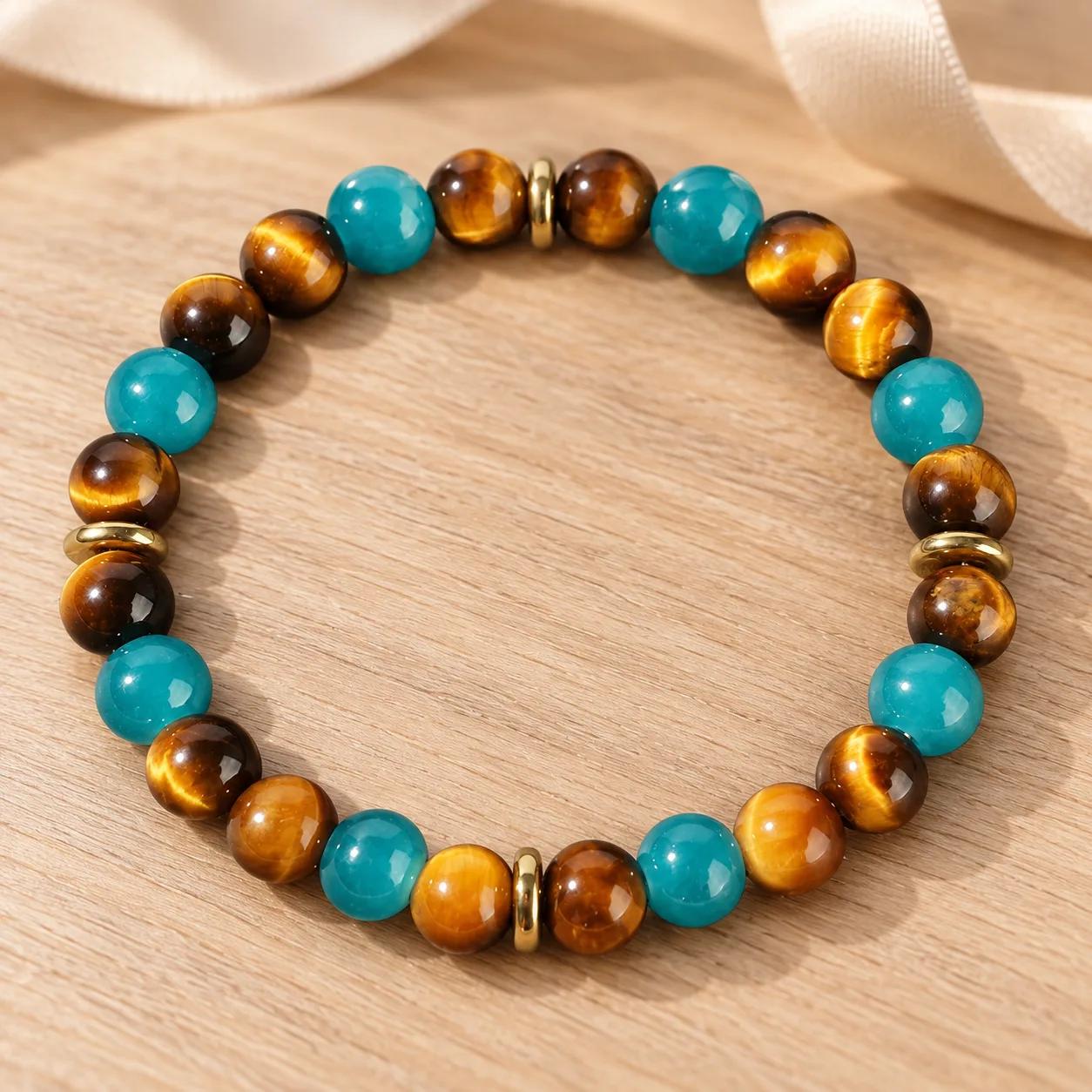 Tiger Eye & Aquamarine Beaded Bracelet — Vintage Protection view 2