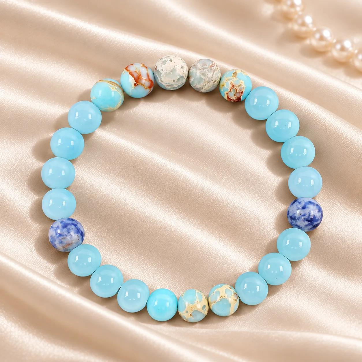 Sodalite & Aquamarine & Shoushan Stone Beaded Bracelet view 2