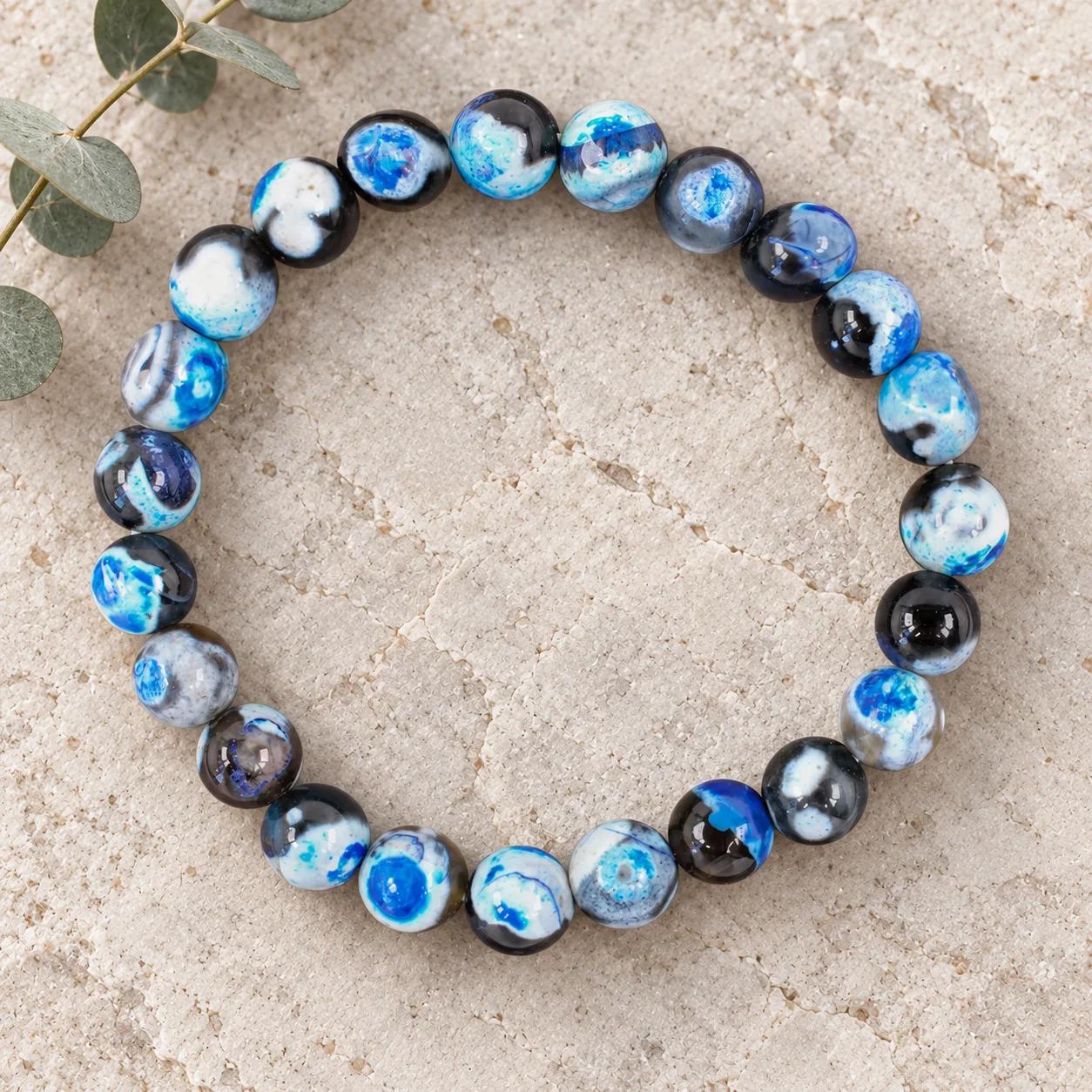 Fire Agate & Agate Beaded Bracelet — genuine Fire Agate, Agate crystals, Imported origin