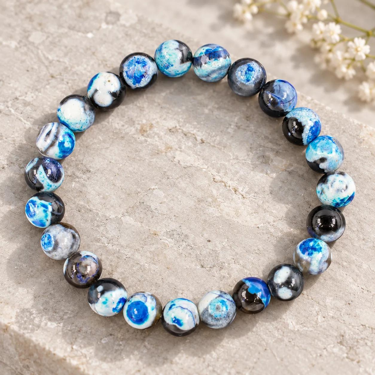 Fire Agate & Agate Beaded Bracelet view 2