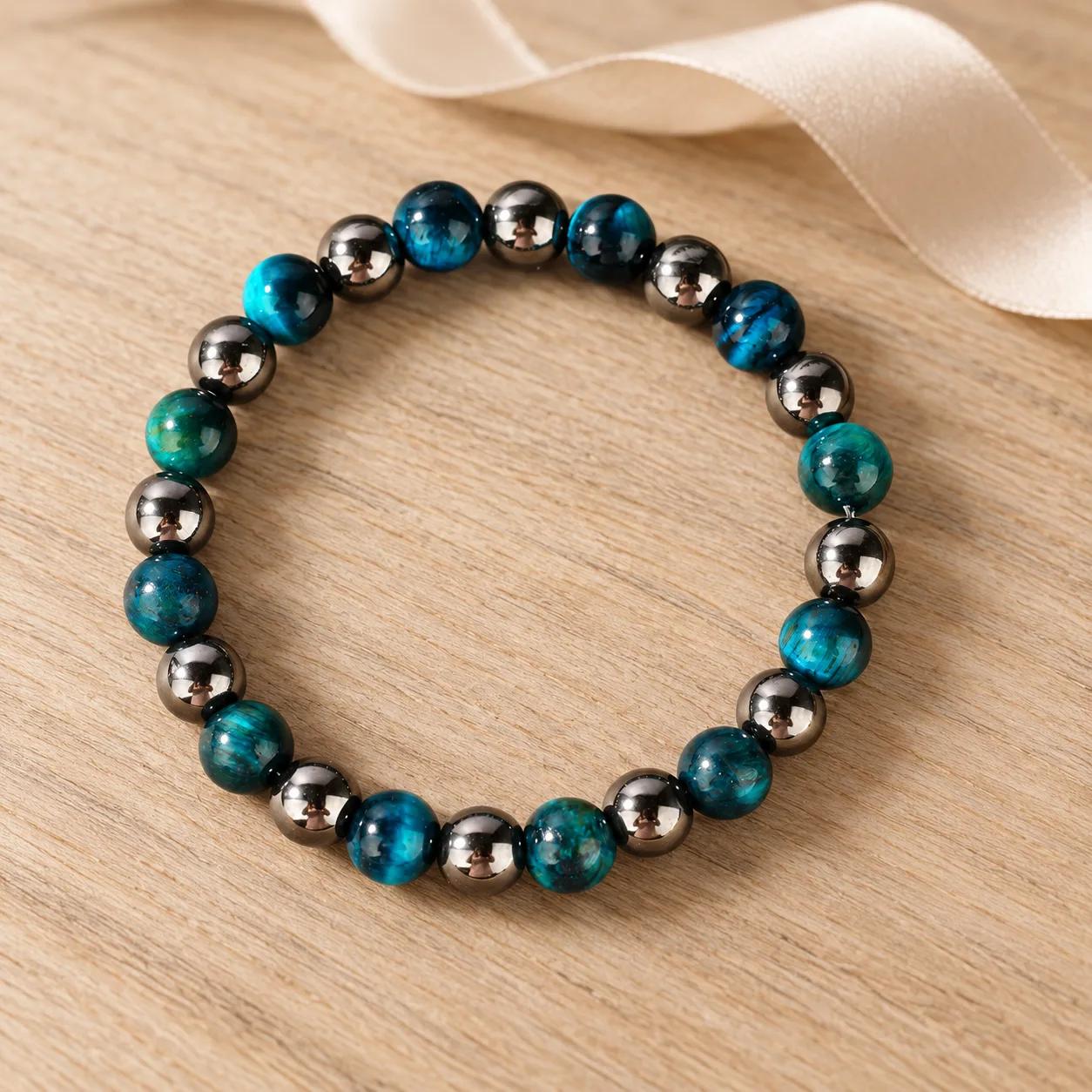 Tiger Eye & Blue Tiger Eye Beaded Bracelet — Unisex Protection view 2