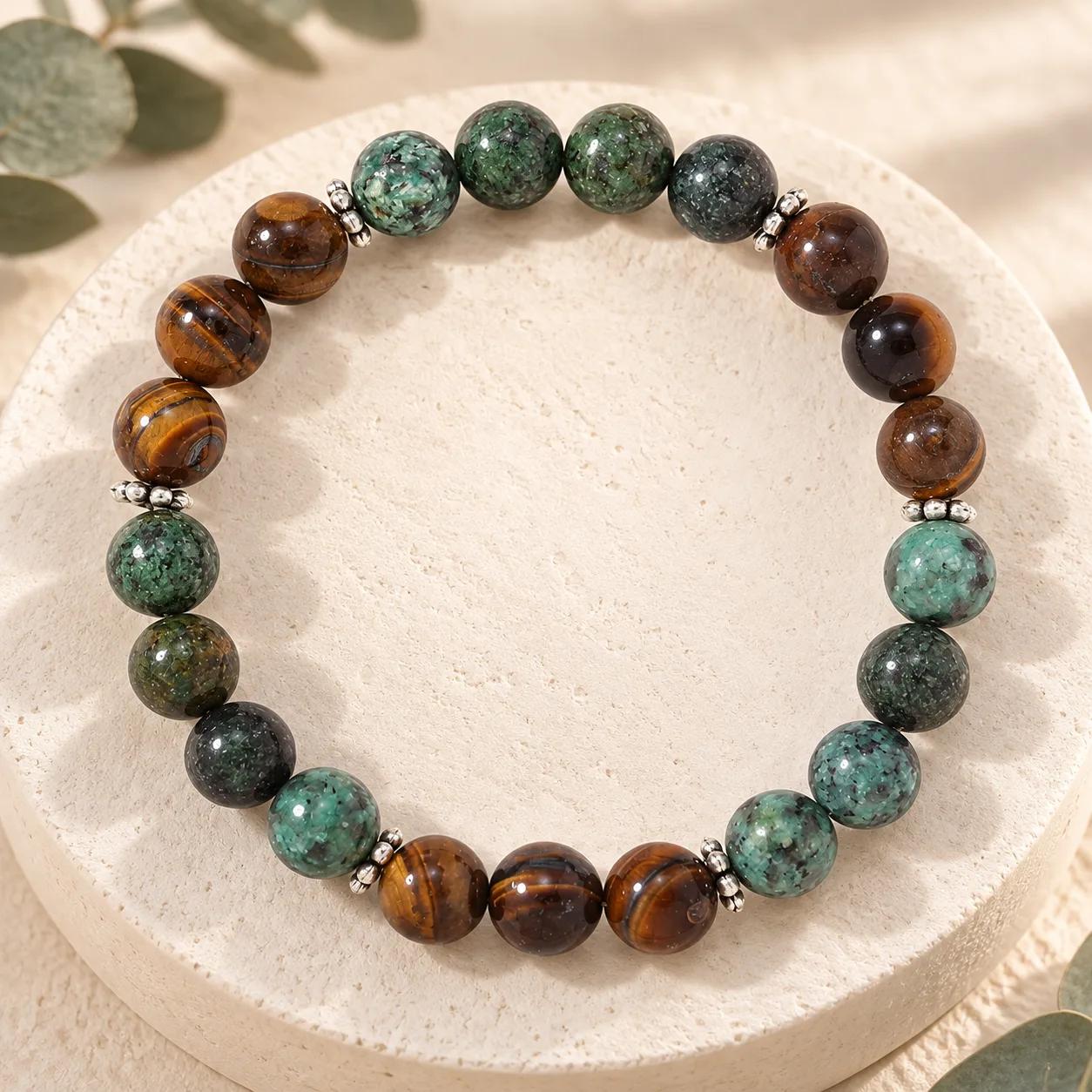 Tiger Eye & Granite Stone Beaded Bracelet view 2