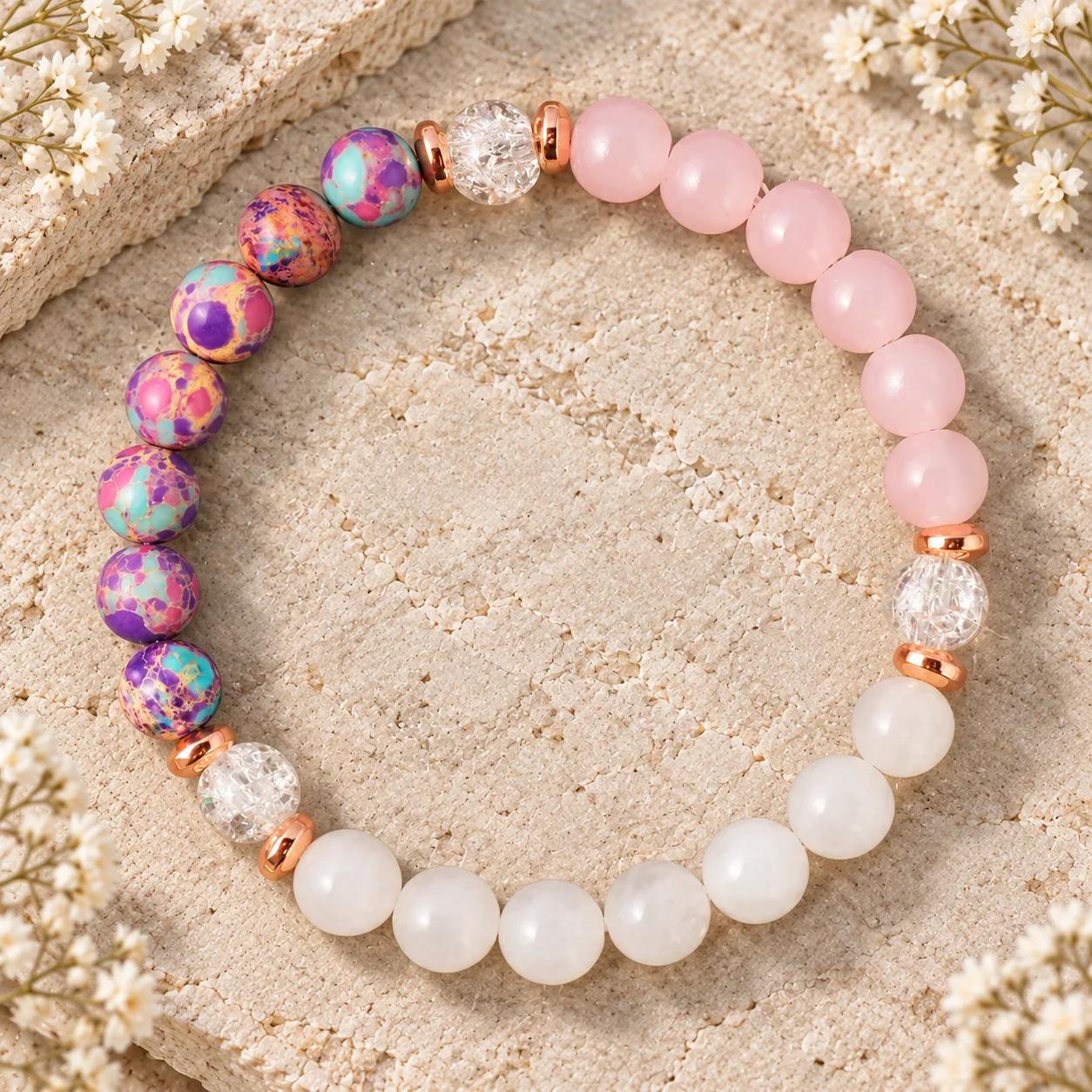 Rose Quartz & Emperor Stone Beaded Bracelet — Attract Love view 1