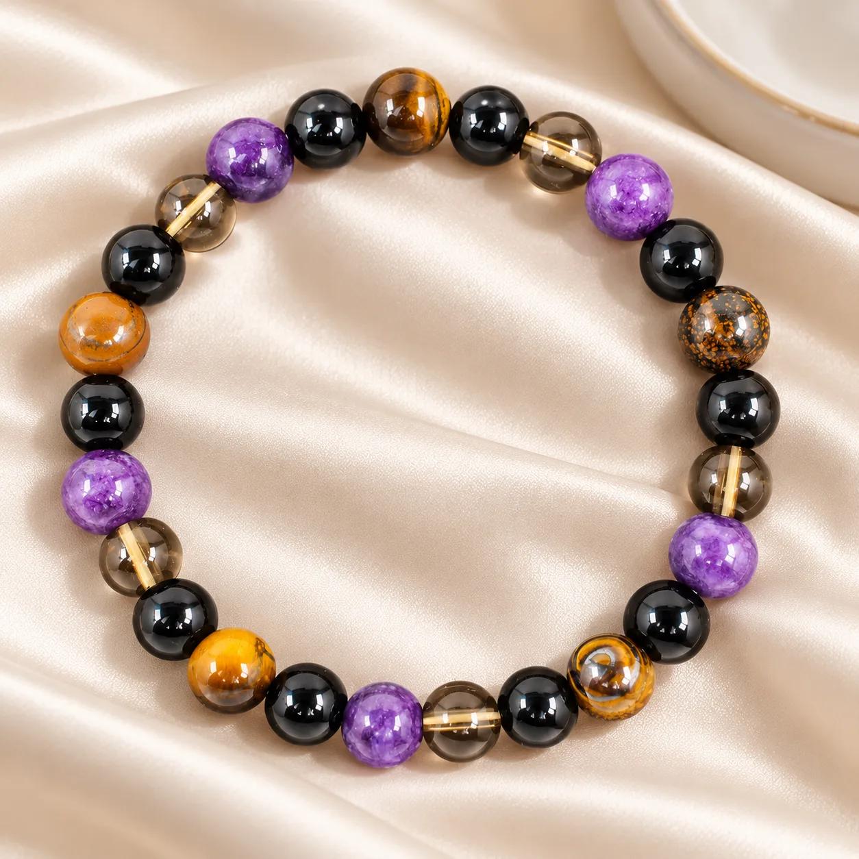 Tiger Eye & Amethyst Beaded Bracelet — Vintage view 2