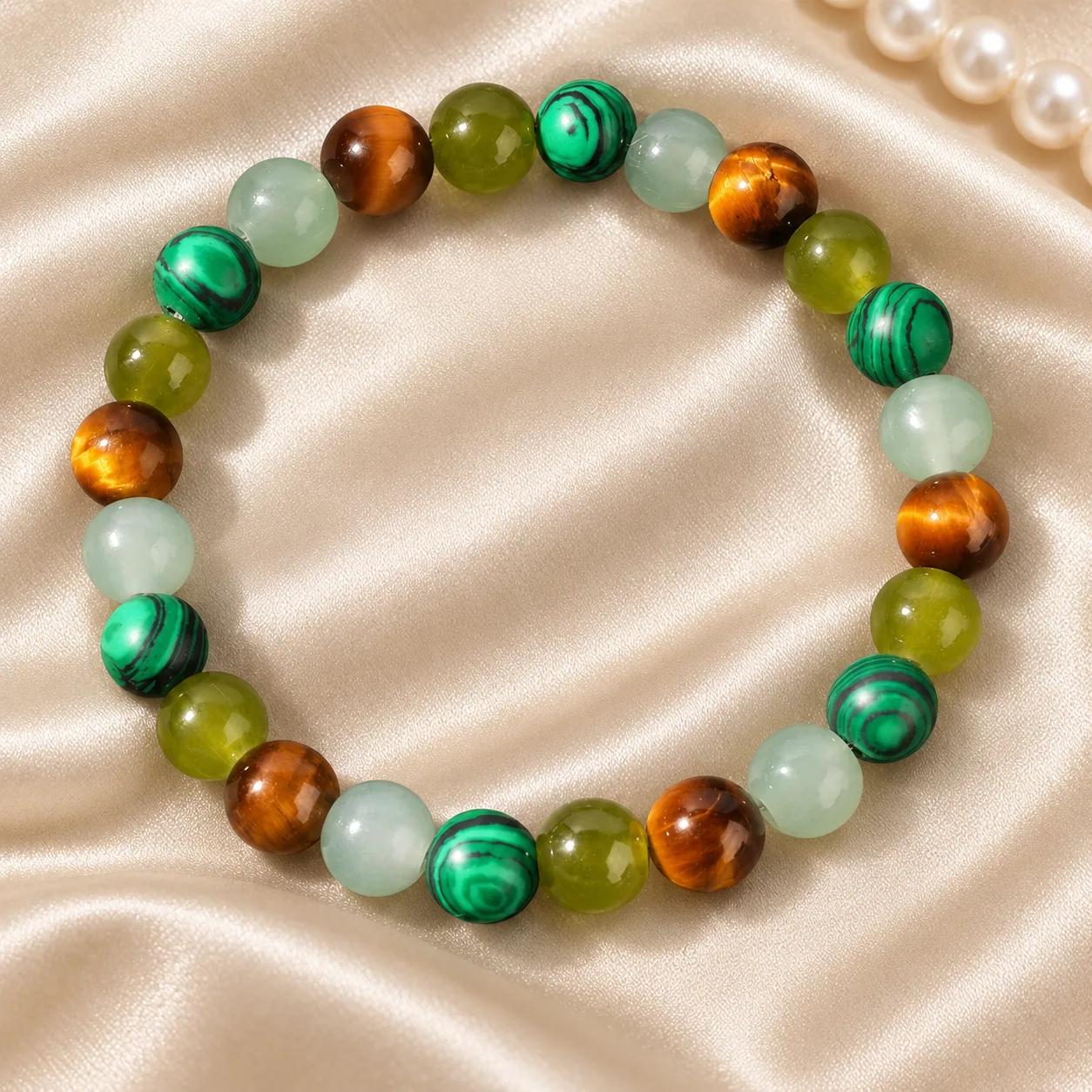 Tiger Eye & Malachite Beaded Bracelet view 1