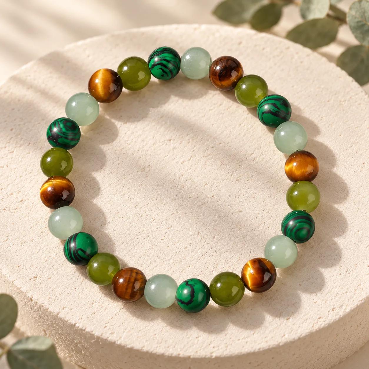 Tiger Eye & Malachite Beaded Bracelet view 2