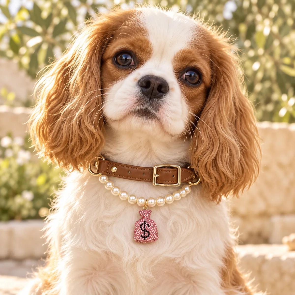 Pink Sparkle Pearl Pet Collar — genuine  crystal,  origin