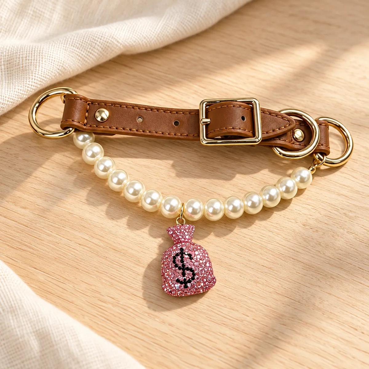 Pink Sparkle Pearl Pet Collar view 2