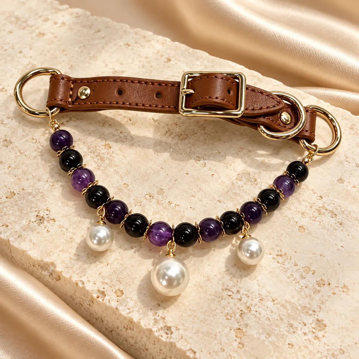 Purple & Black Pearl-Drop Pet Collar view 2