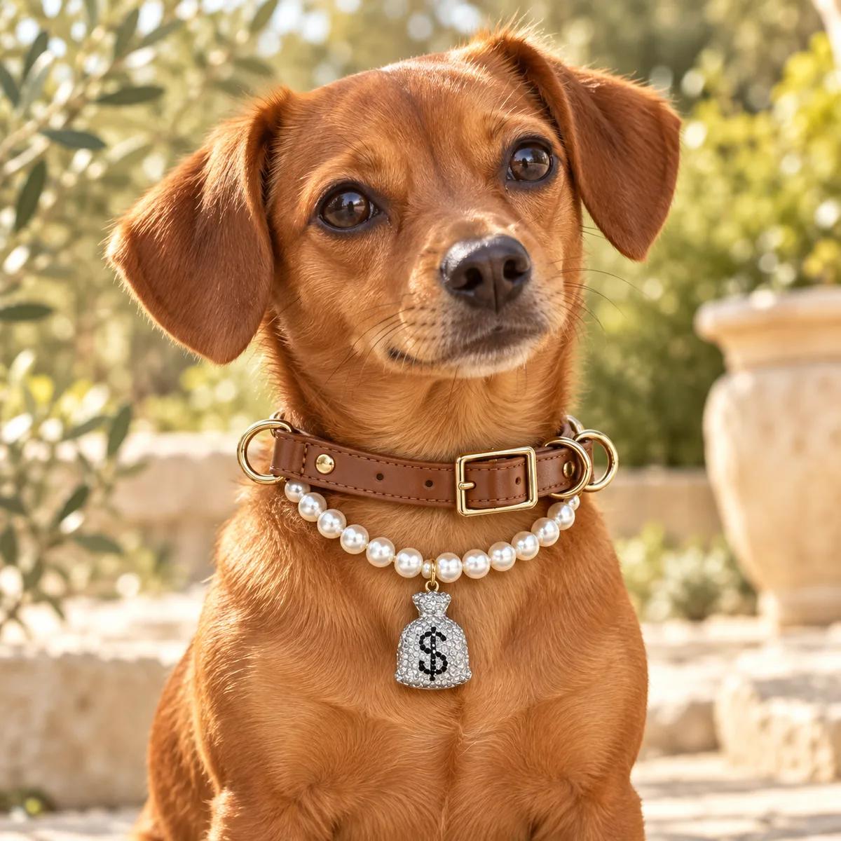Silver Sparkle Pearl Pet Collar — genuine  crystal,  origin
