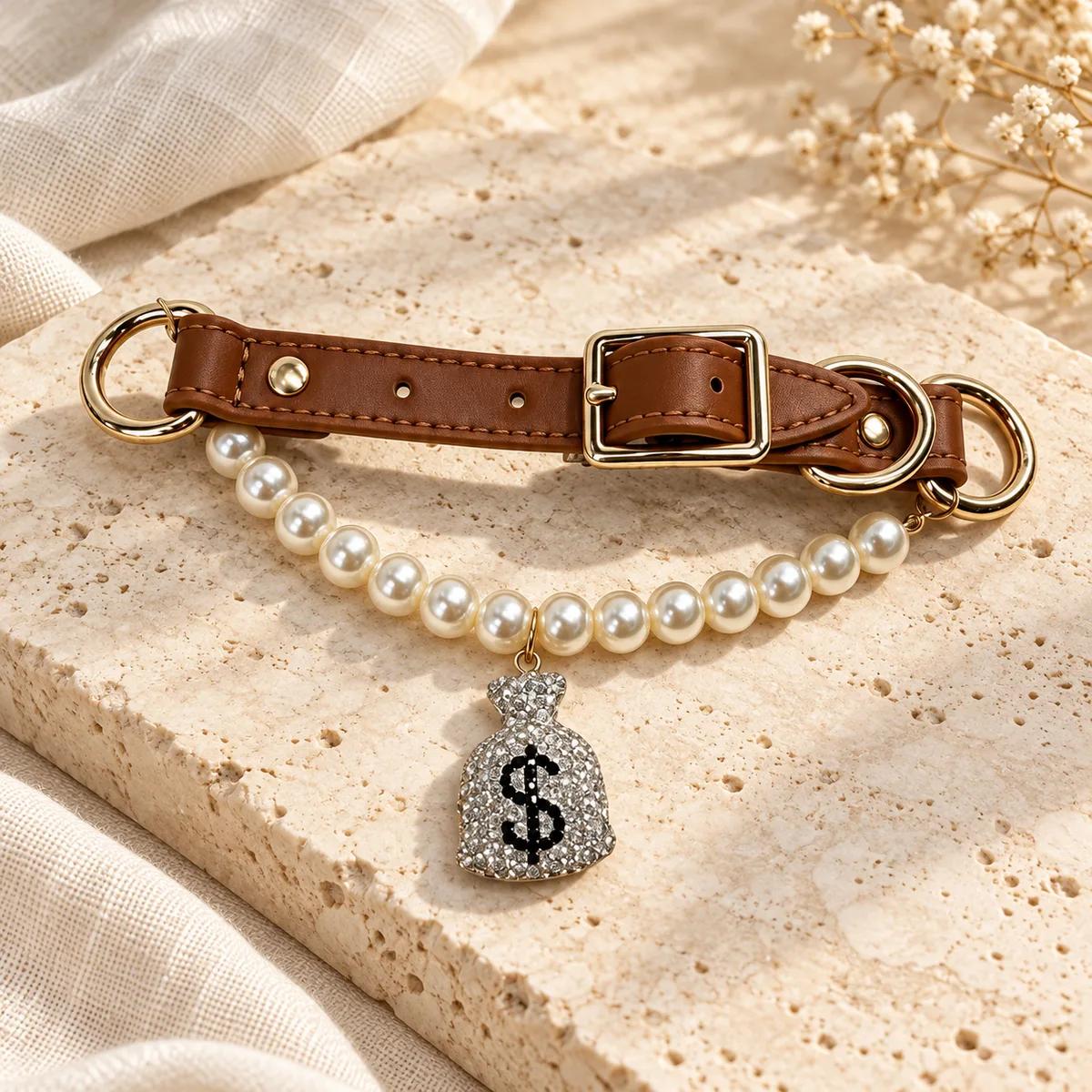 Silver Sparkle Pearl Pet Collar view 2