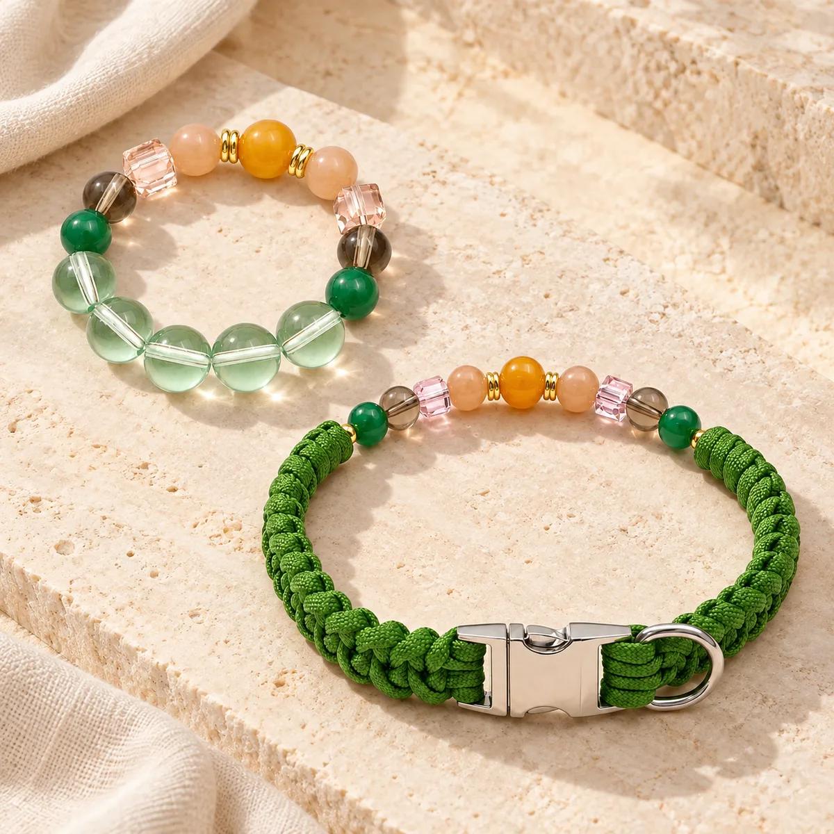 Green Crystal Pet Collar & Matching Bracelet Set view 2