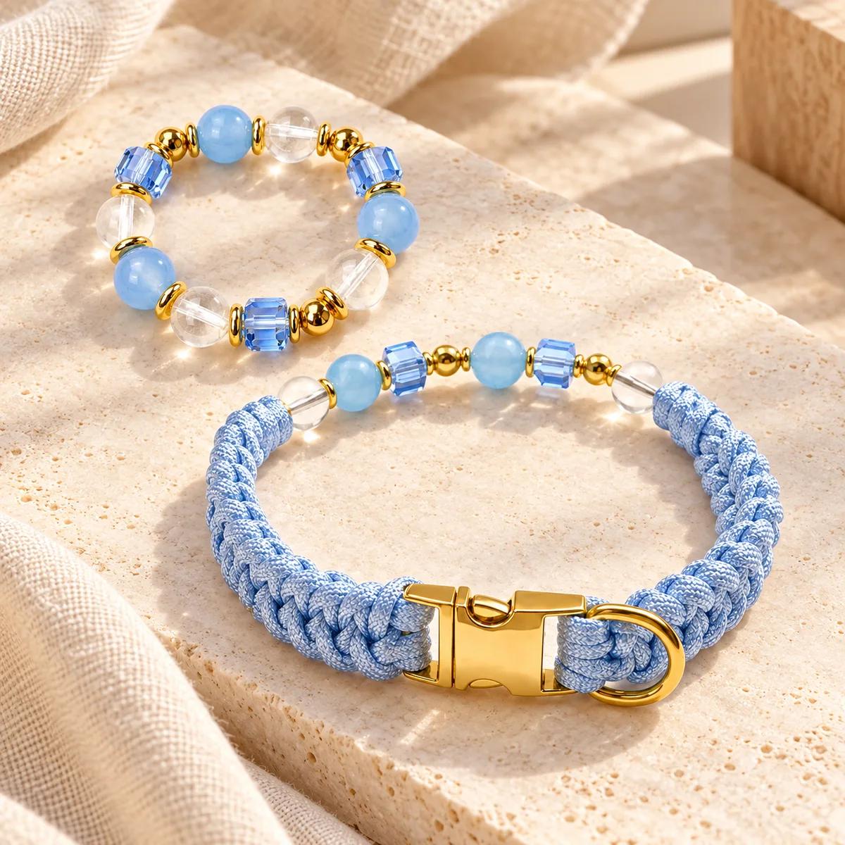 Blue Crystal Pet Collar & Matching Bracelet Set view 2