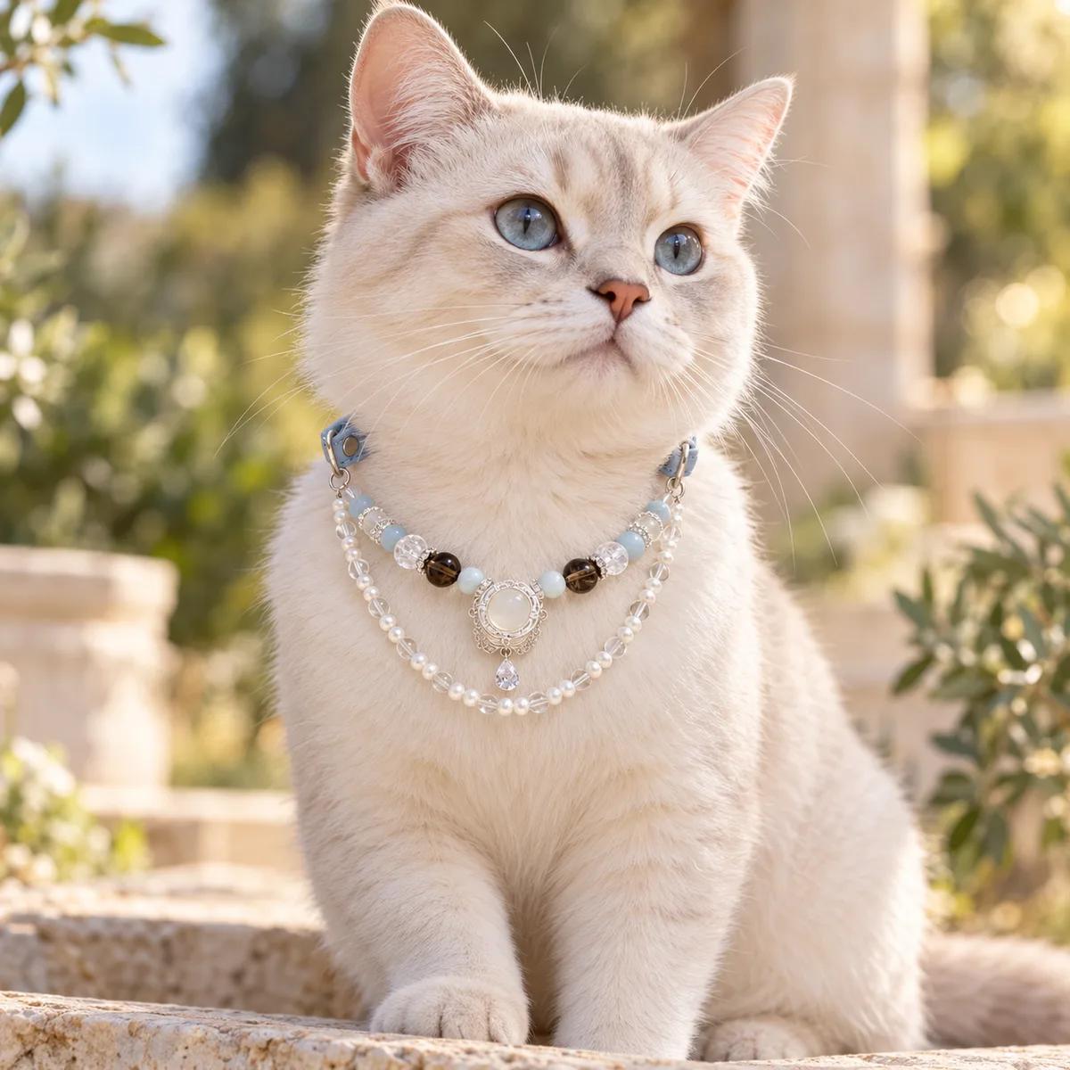 Sky Blue Double-Layer Pet Collar — genuine  crystal,  origin