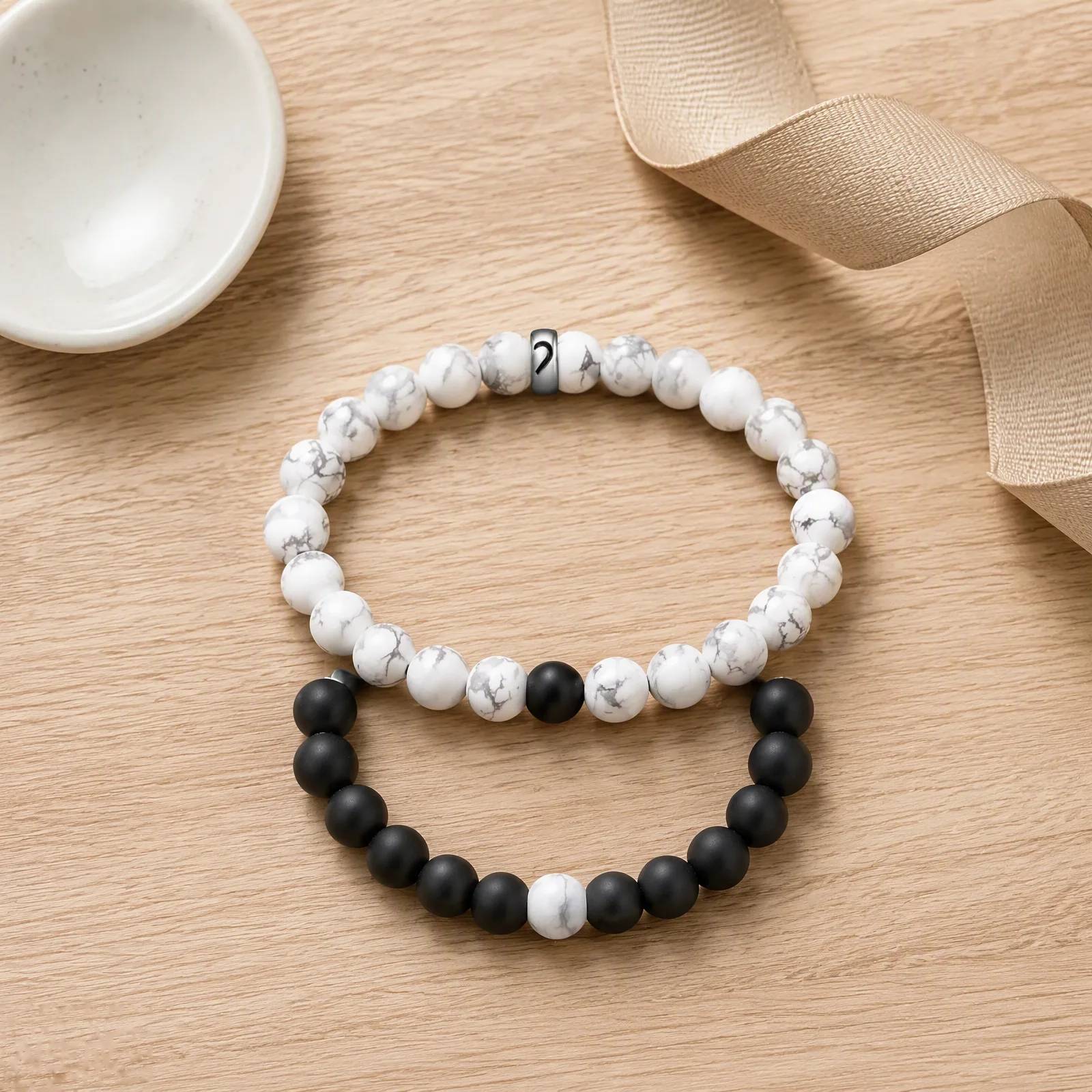White Turquoise Beaded Bracelet — Couples' Set — White Turquoise bracelets