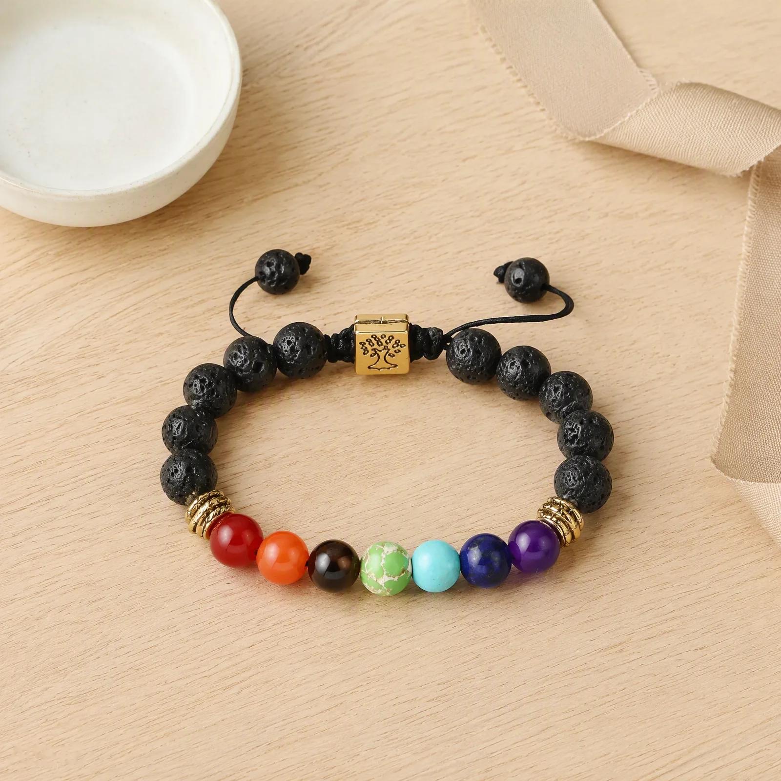 Tiger Eye & Lava Stone Beaded Bracelet — Tree of Life Braided view 3