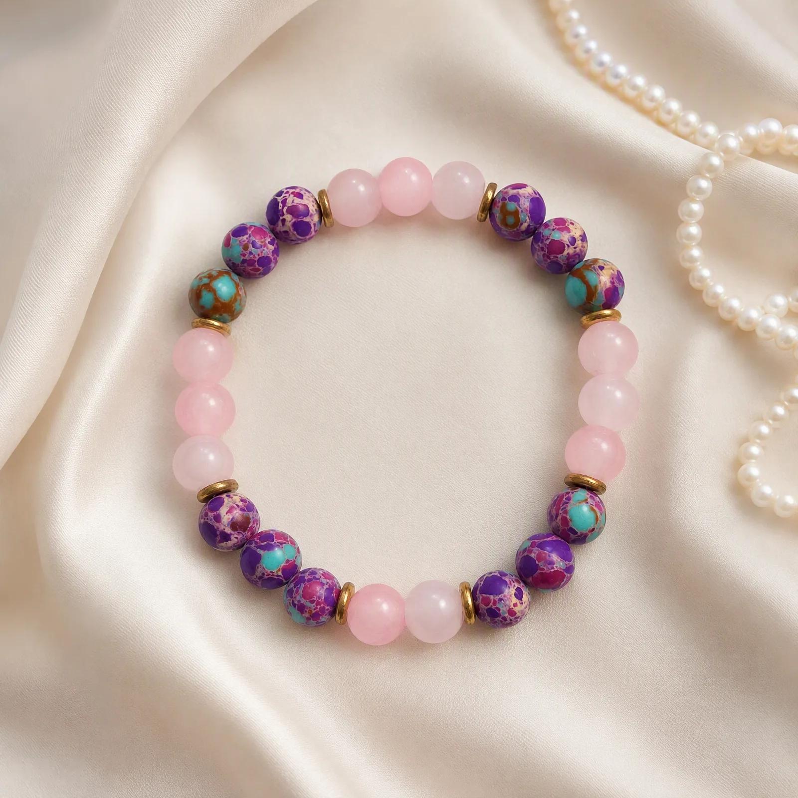 Rose Quartz & Emperor Stone Beaded Bracelet view 4