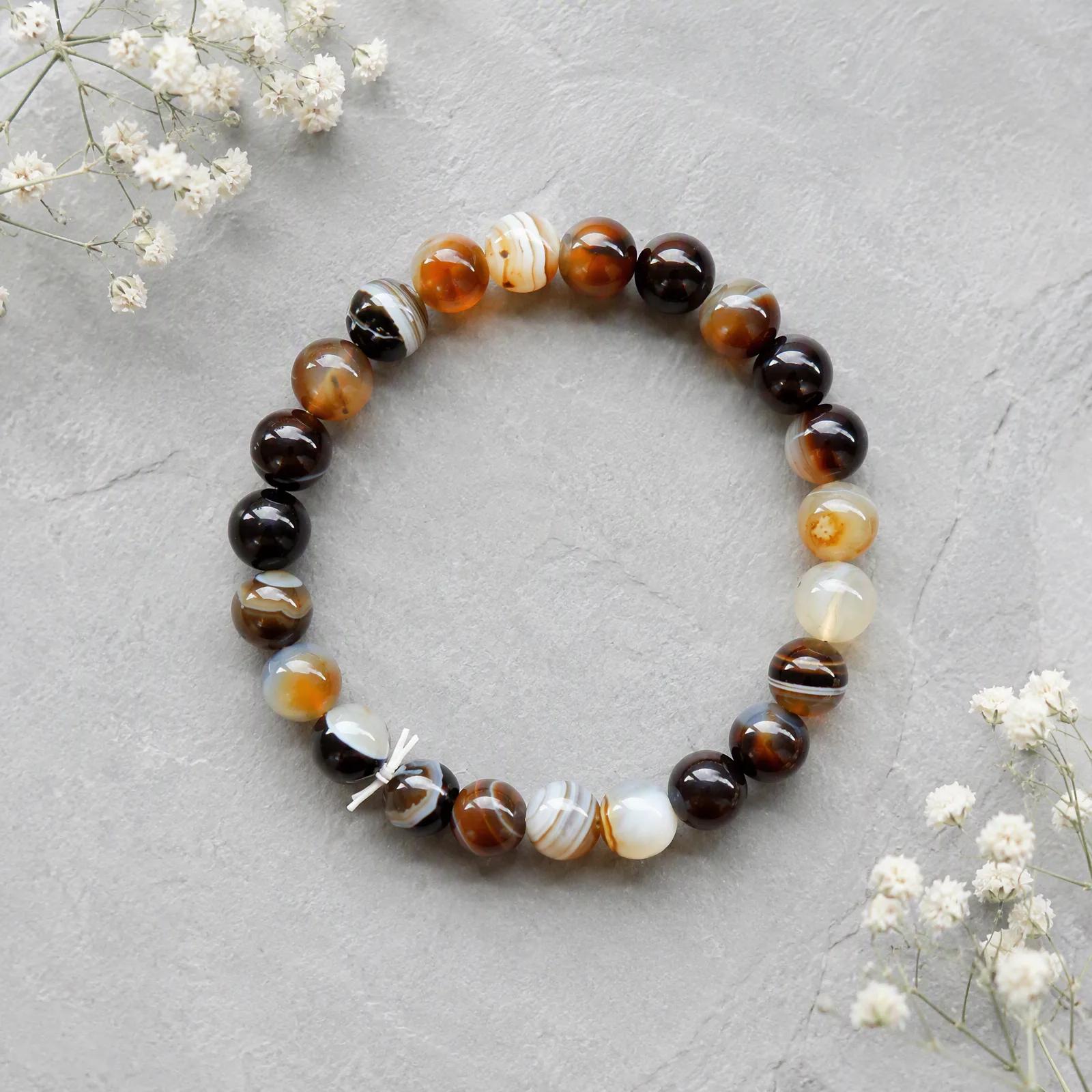 Coffee Stripe Agate & Agate & Banded Agate Beaded Bracelet view 3