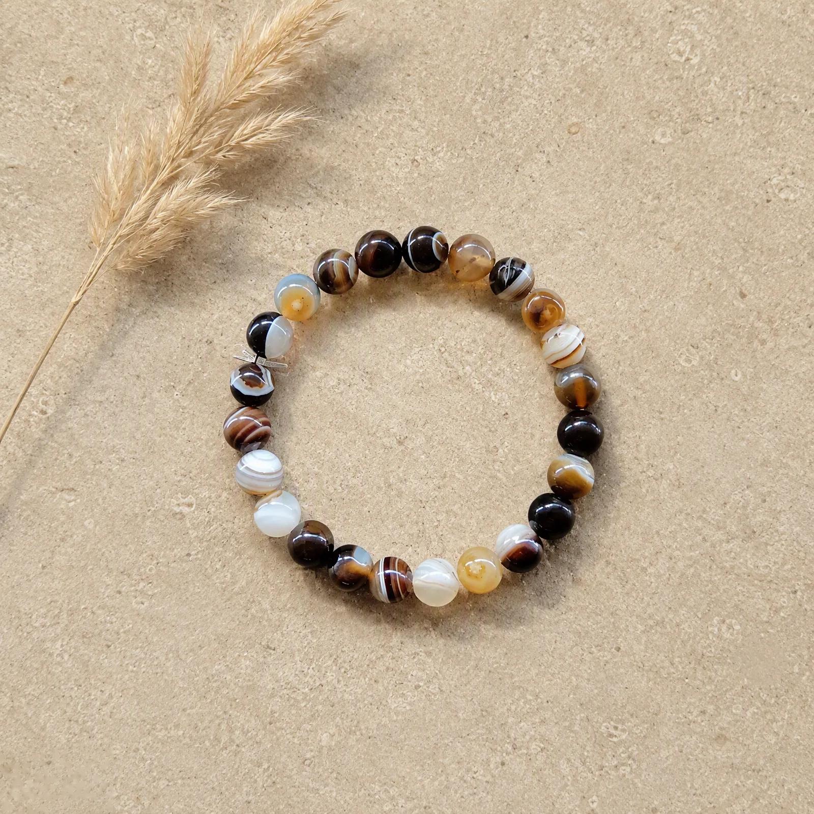 Coffee Stripe Agate & Agate & Banded Agate Beaded Bracelet view 4
