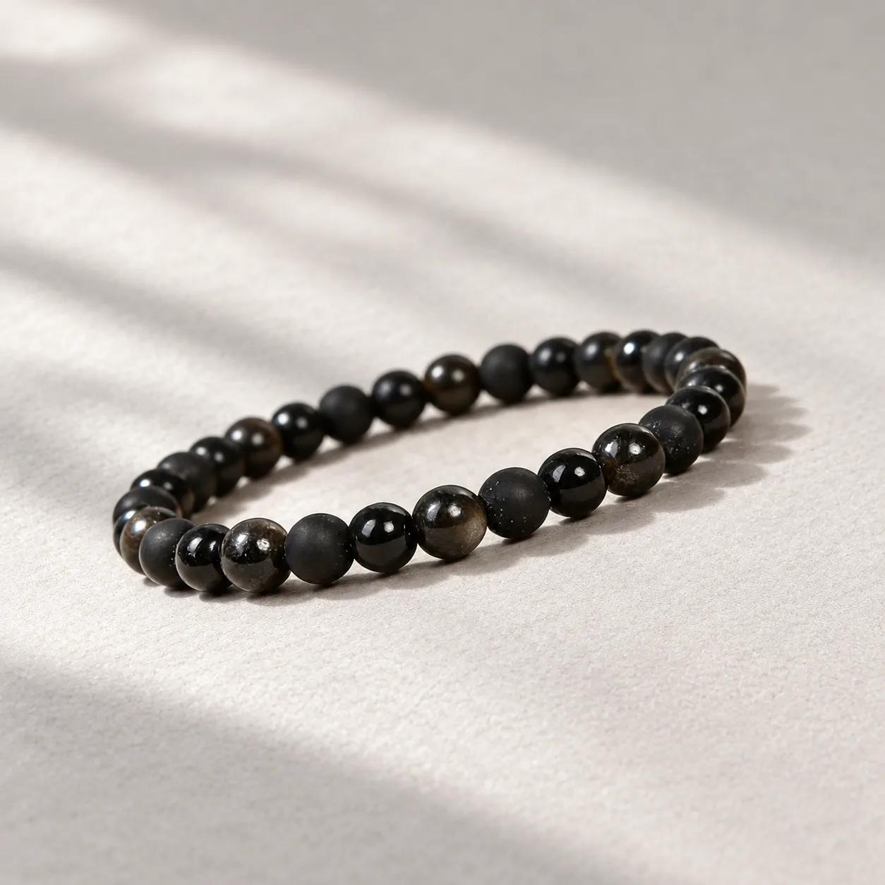 Obsidian & Gold Sheen Obsidian & Black Agate Beaded Bracelet — Abundance view 2