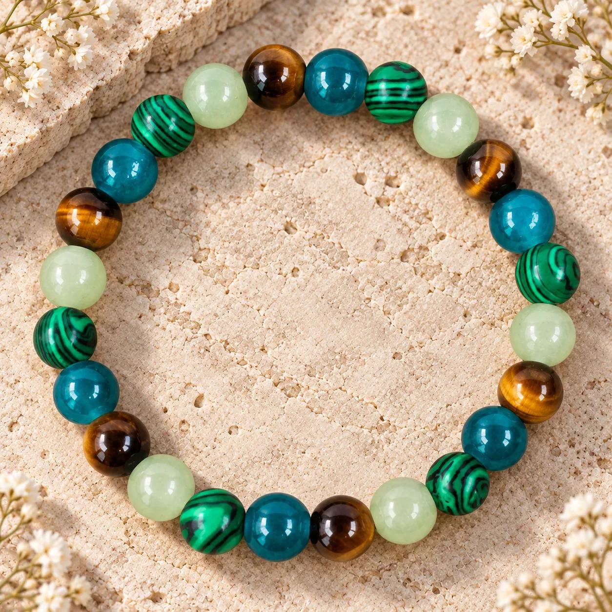 Tiger Eye Beaded Bracelet — Two-Tone view 1