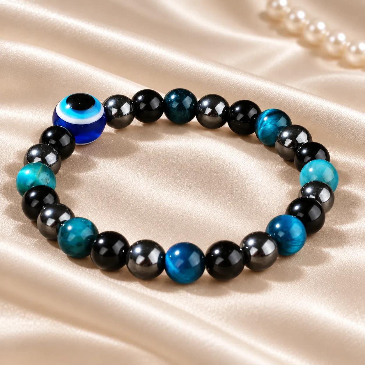 Evil Eye & Tiger Eye & Blue Tiger Eye Beaded Bracelet — Vintage view 2