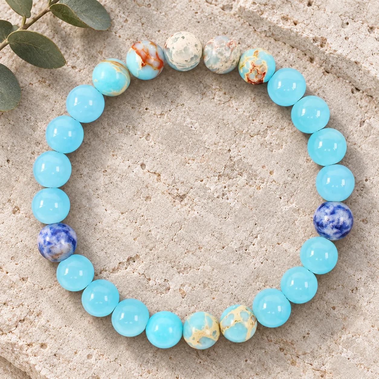 Sodalite & Aquamarine & Shoushan Stone Beaded Bracelet view 1