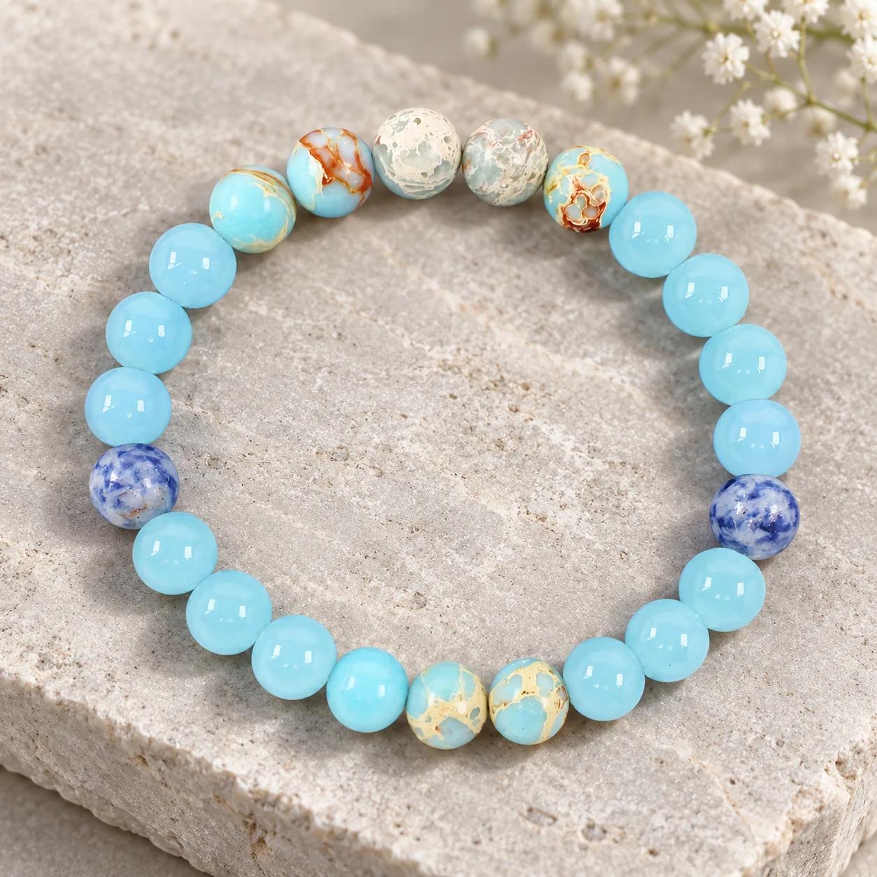 Sodalite & Aquamarine & Shoushan Stone Beaded Bracelet view 2