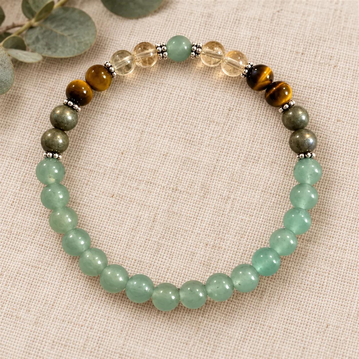 Tiger Eye & Citrine & Green Aventurine Beaded Bracelet view 1