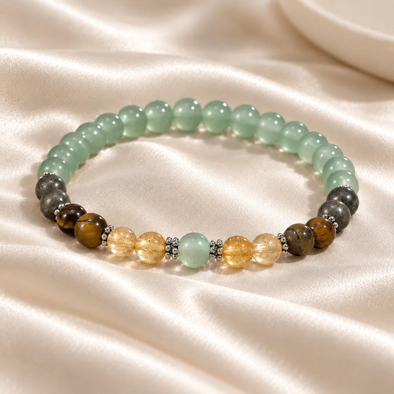 Tiger Eye & Citrine & Green Aventurine Beaded Bracelet view 2
